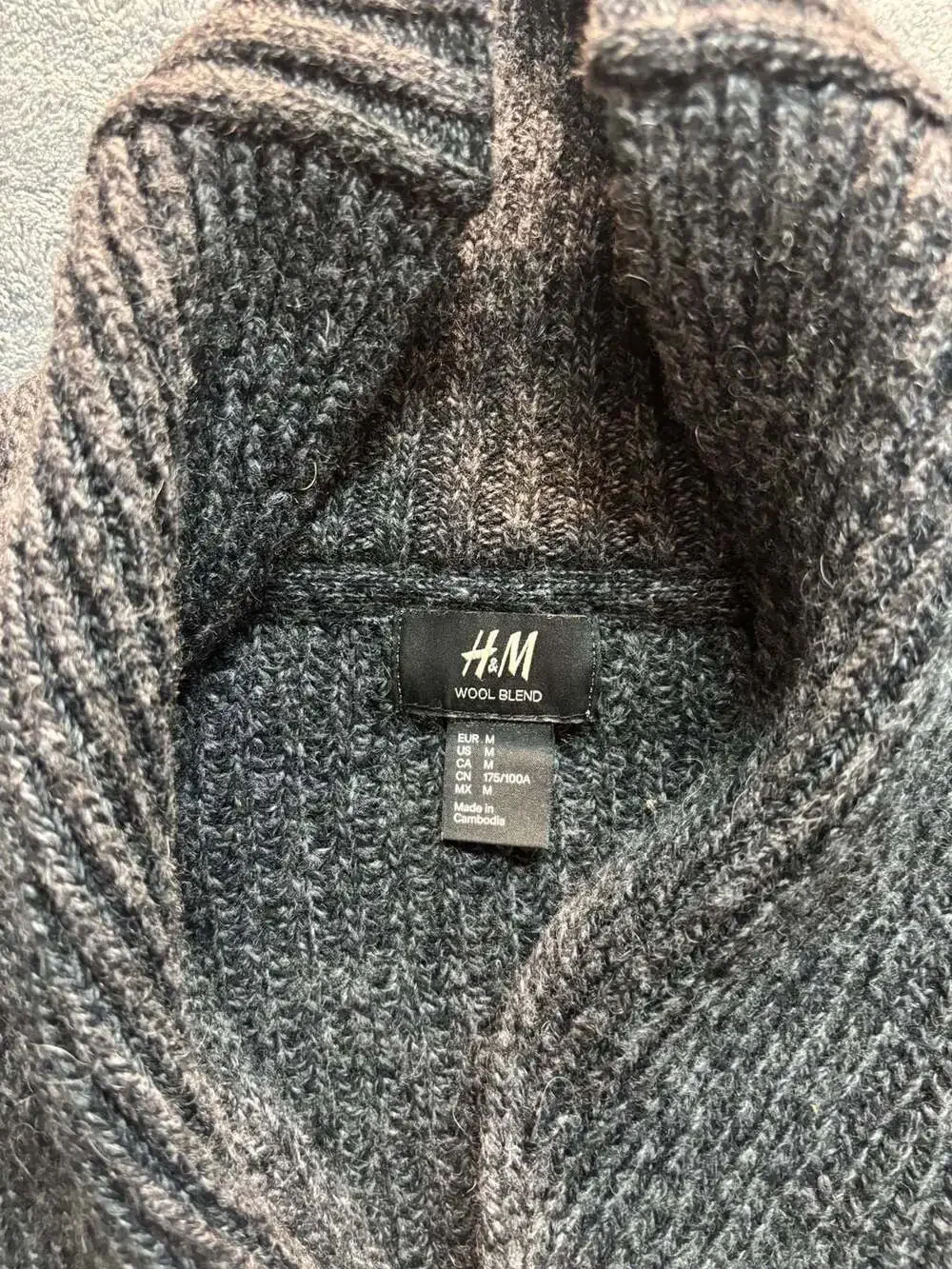 H&M Men's Wool Blend Shawl Collar Cardigan with Elbow Patches